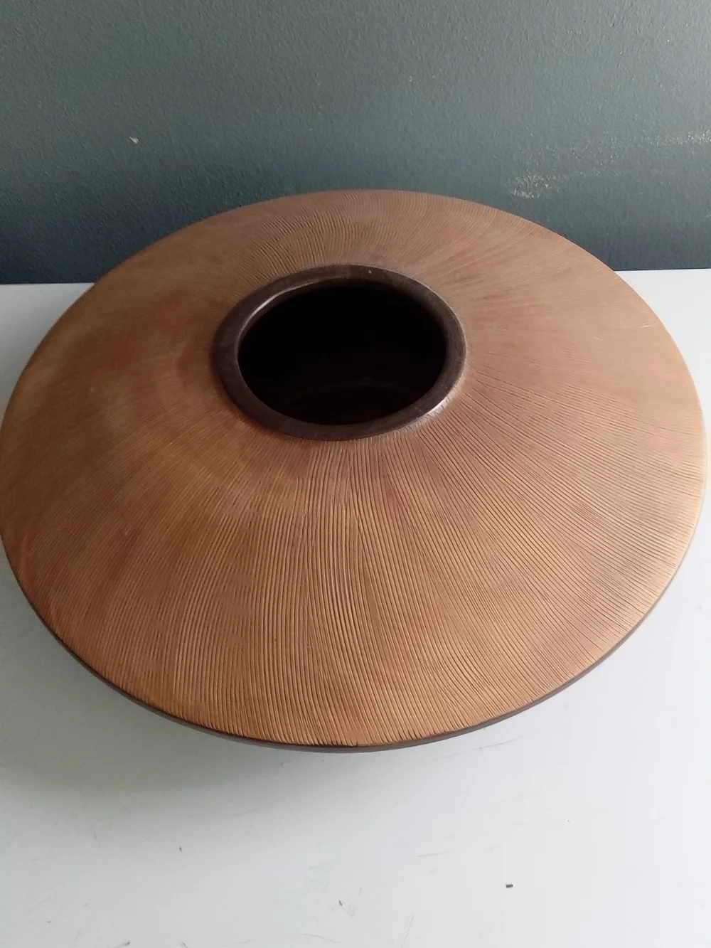 Vintage Studio Pottery Ikebana Vase Textured Terracotta UFO Sunburst Centerpiece